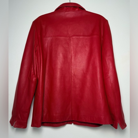Reed Leather Jacket Women's Size XL Cherry Red Full Zip Retro 90’s Pockets Boho - Picture 3 of 11